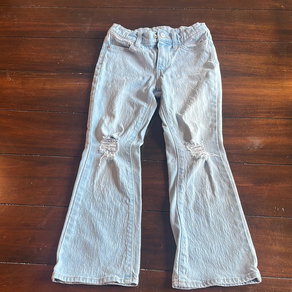 Girls Size 8 Old Navy Blue High Rise Distressed Flared Jeans